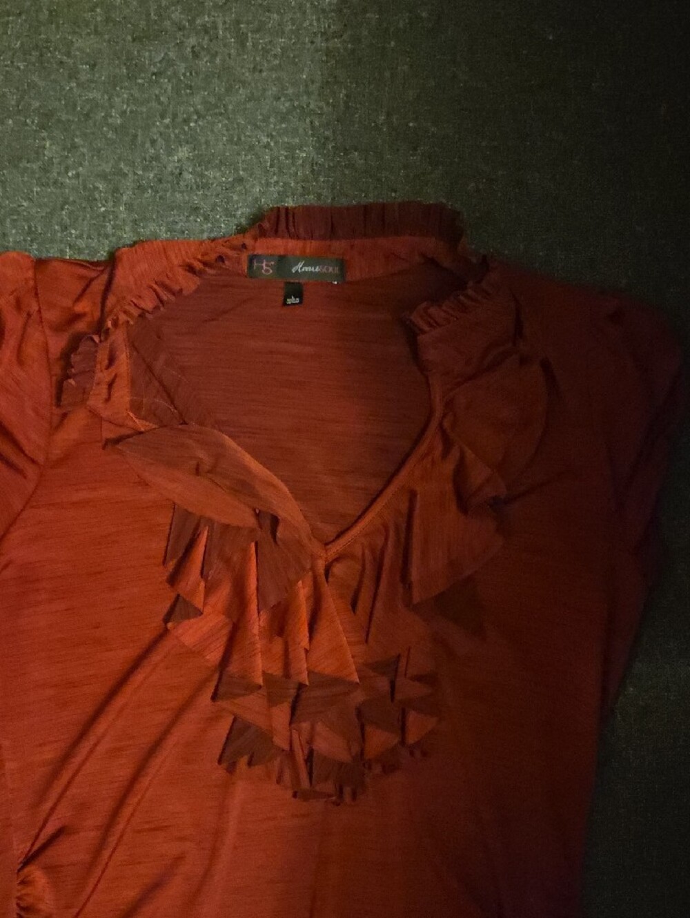 HeartSoul Rust Red Ruffled V-Neck Blouse - Picture 3 of 5